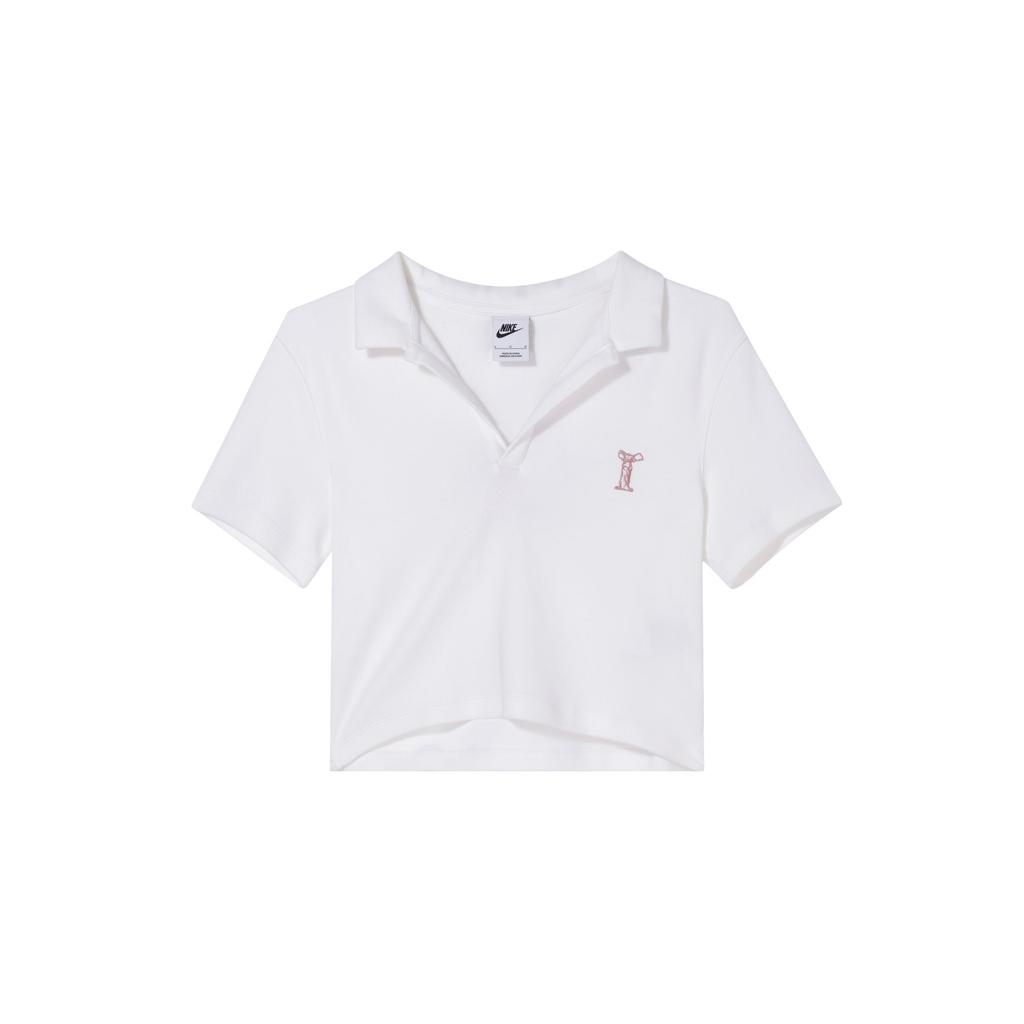 Nike Sportswear Solid Color Fitted Polo Casual Sports Short Sleeve T-Shirt Women Tops White HJ6852100