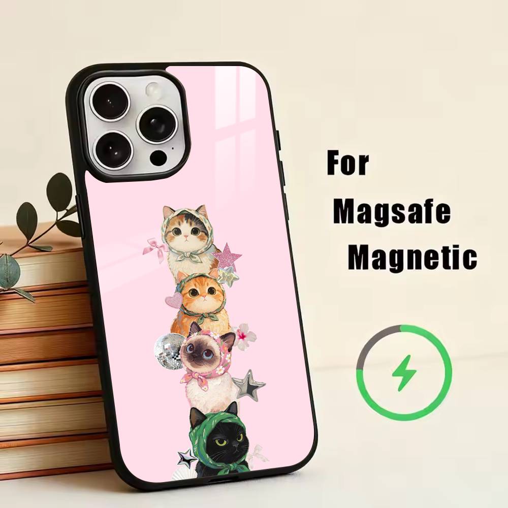 D-Cute cat  Phone Case For iPhone17,16,15,14,13,12,11 Plus,Pro Magnetic with Magsafe Wireless Charging