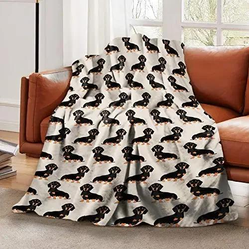 Dachshund In Sweaters Pattern Blankets Fleece Printed Cute Portable Soft Throw Blanket For Bed Office Quilt Dog Flannel Blanket