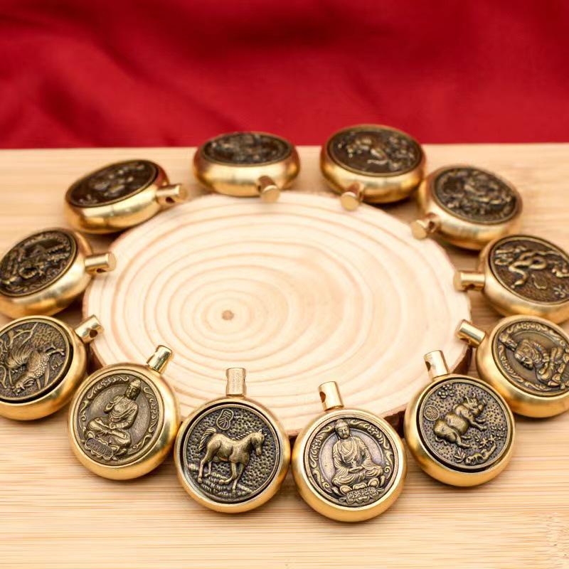 Brass Zodiac Guardian Angel Buddha Keychain Accessory