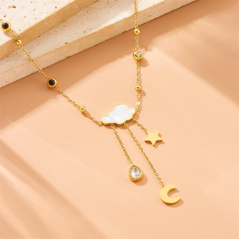 White Shell Cloud Star Moon Tassel Drop Niche Fashion Jewelry Necklace