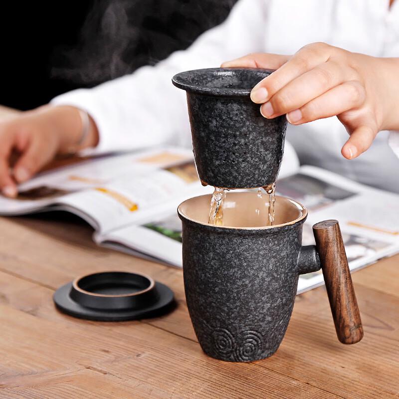 Baizien Retro Coarse Pottery Tea Mug with Lid