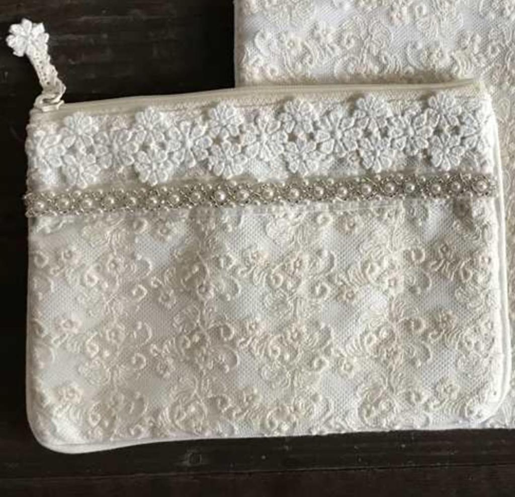 Vivienne (WK1401A1) Flache Tasche, 12 x 18 cm, Elfenbein, Baumwoll-Tüll-Serie, Spitzenstickerei, Kleinteileetui