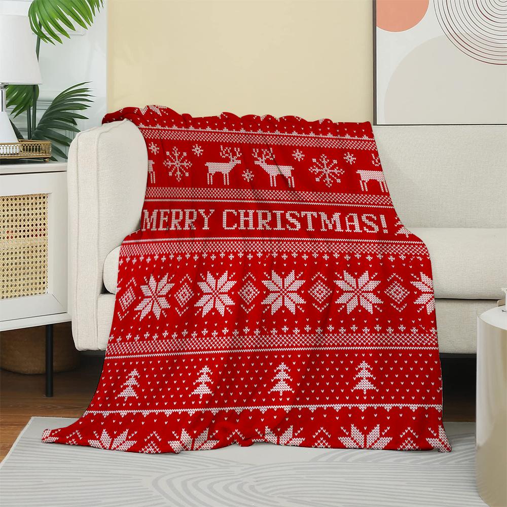 1PC Throw Christmas Reindeer Red Plaid Flannel Blanket Xmas Holiday Throw Soft Warm Festival Decor Lucky Blankets Pefect Gifts