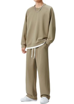 Atkata Autumn Solid Size 2XL Men's Sweatsuit, Color, Stylish, Casual, Stretch, Moisture-Wicking, Quick-Drying, Khaki,