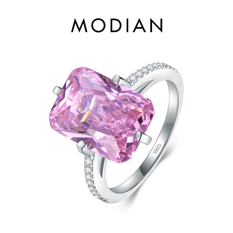 MODIAN 925 Sterling Silver Rectangle 5A Clear Zircon Luxury Rings Anniversary Engagement Jewelry For Women Fashion Rings