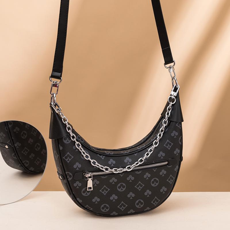 Einseitige Unterarmtasche, Erbsentasche, modische Halbmondtasche, bedruckte Tasche, einseitige Umhänge-Kettentasche, Halbmondtasche mit großem Fassungsvermögen.