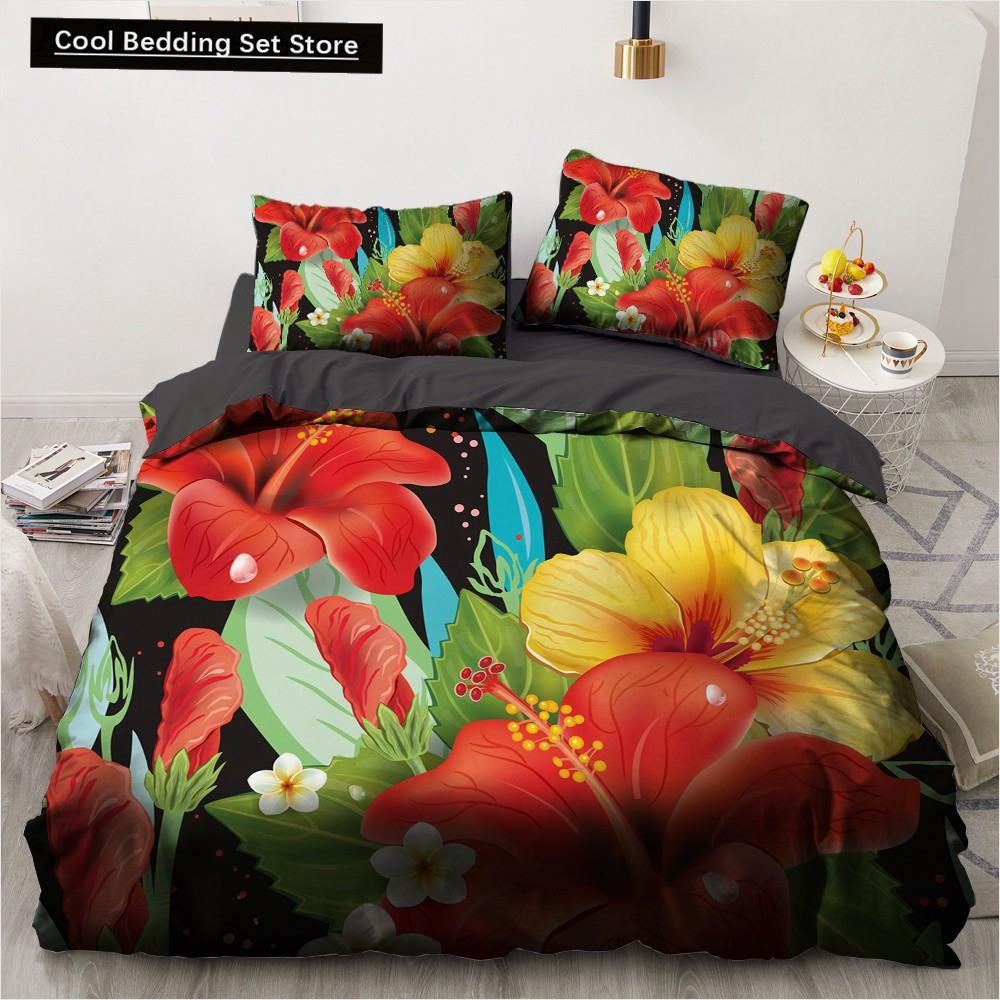 Blume Vogel Königin König Bettbezug Bunt Tropisch Floral Bettwäsche Set für Frauen Aquarell Pflanze 2/3tlg. Polyester Steppdeckenbezug