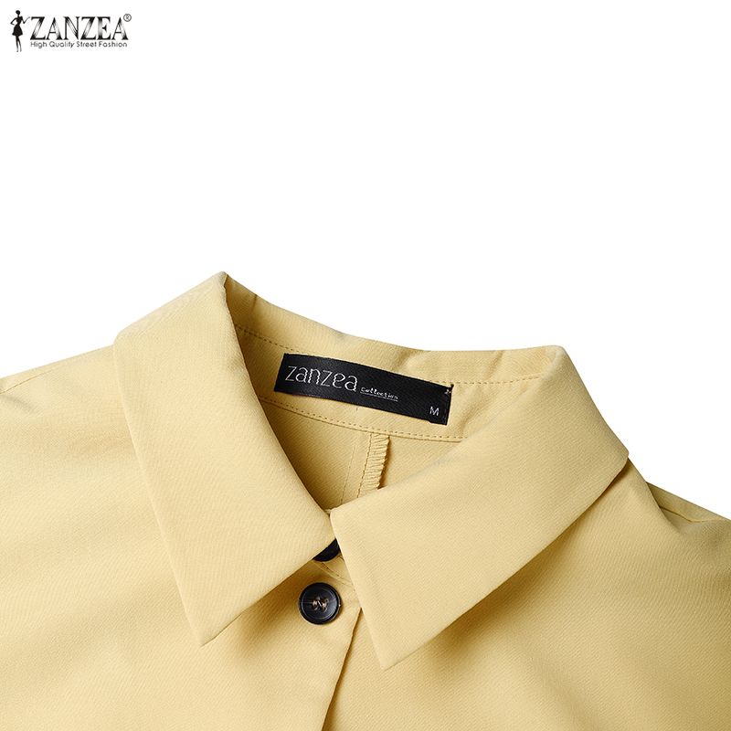 ZANZEA Lässiges Kleid mit Umlegekragen und einfarbigen Kurzarm für Damen