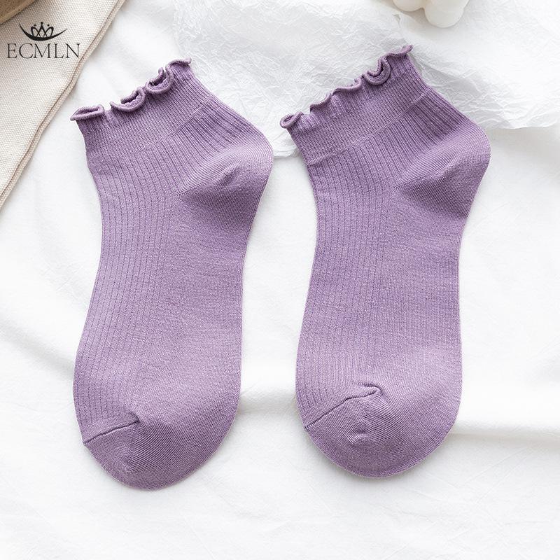 1/5pairs Cute Lettuce Curls Tube Socks In Solid Colors for Casual Wear