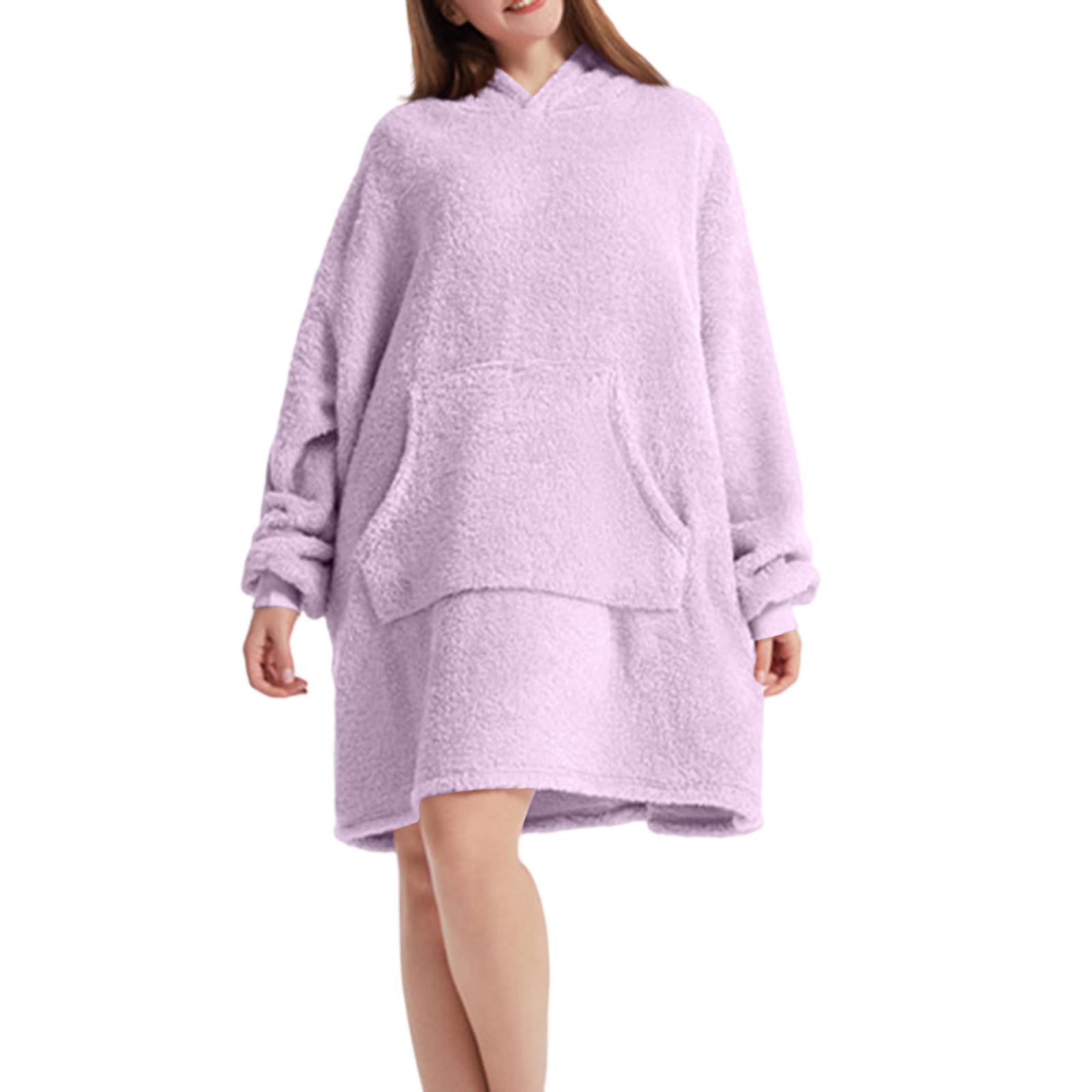 

Women s Loose Thickened Double-Faced Fleece Hoodie Home Clothes Top One Size