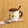 Cute Ceramic Mug Couple Cartoon Drinking Water Cup with Lid Spoon Office Coffee Cup Birthday Gift