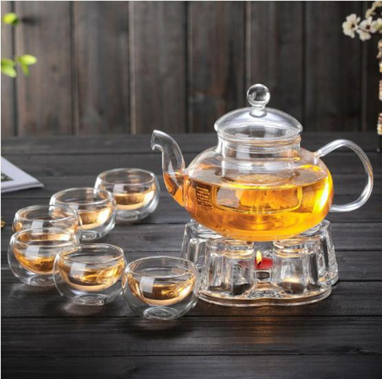 8-Piece Heat-Resistant Borosilicate Glass Tea Set with Flower Teapot – Perfect for Business Gifts