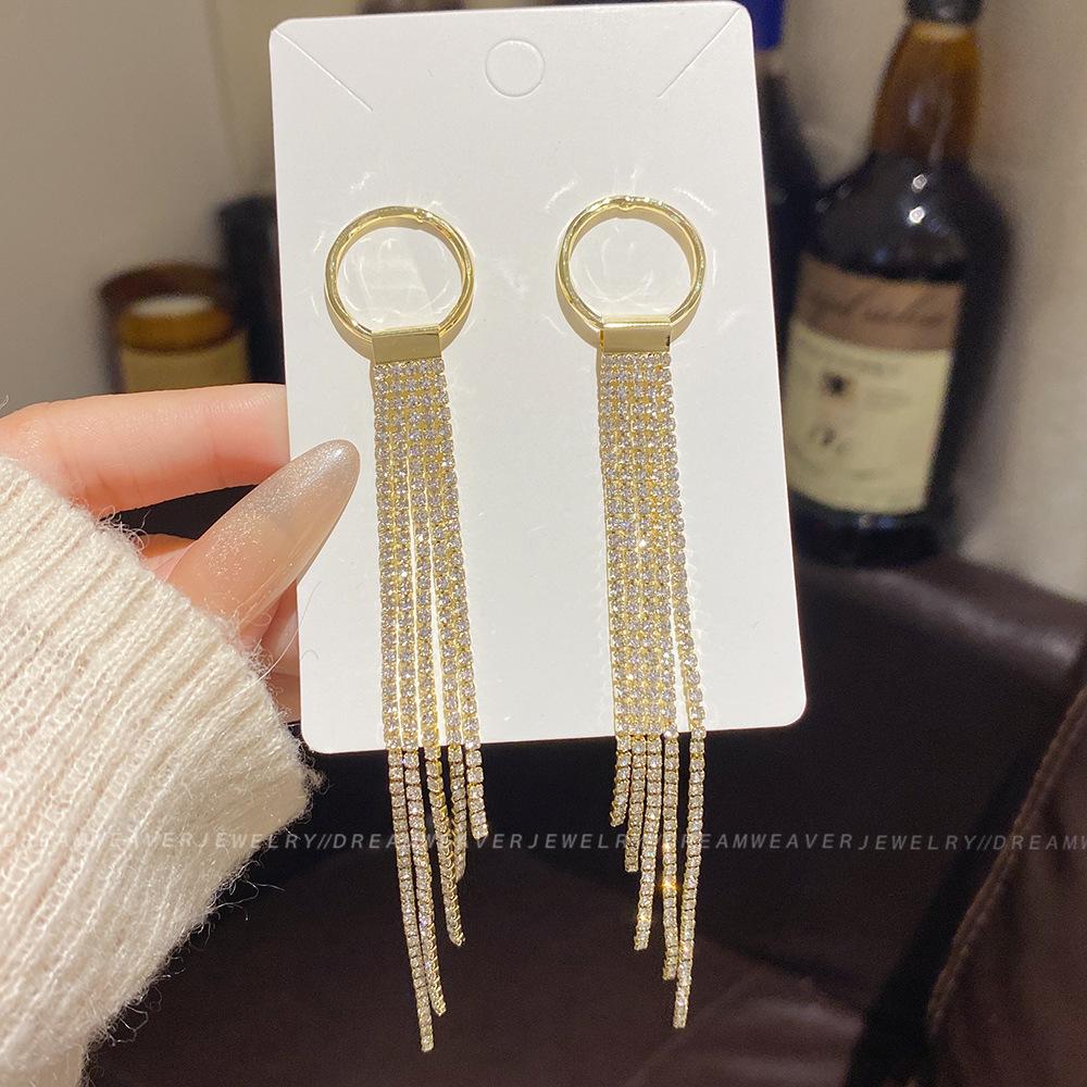 925 Sterling Silver Full Diamond Tassel Earrings – High-End European & American Style, Super Shiny, Luxurious Ear Jewelry for Women.