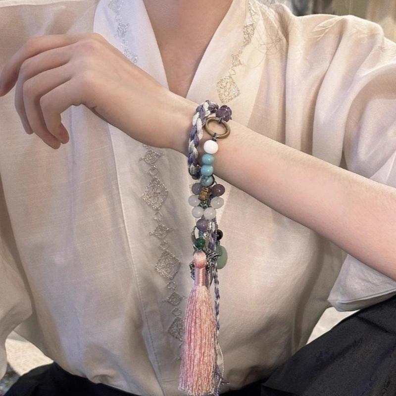 Colorful Tassels Bangle Ethnic Themed Bracelet Hand Woven Wristchain Jewelry Handcrafted Chinese Tibetan Wristband