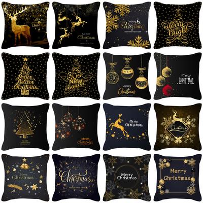 Pillow Peach Velvet Black Gold Christmas Pillow New Snowflake Letter Sofa Bedside Pillow Cover