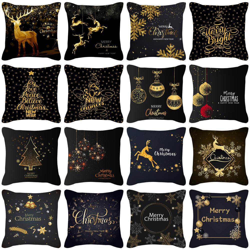 Pillow Peach Velvet Black Gold Christmas Pillow New Snowflake Letter Sofa Bedside Pillow Cover