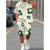 Set da 2 pezzi T-shirt con Stampa Floreale Bianca e Nera da Uomo Pantaloncini Girocollo Manica Corta Pantaloncini Vita Elastica