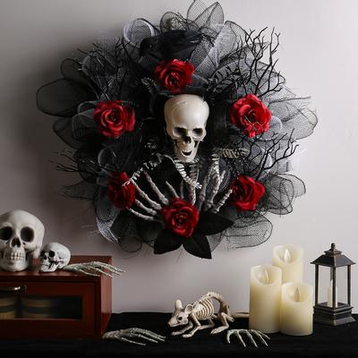 New Styles, Halloween, Skull Wreath, Decorations, Mesh Rose Ghost Head, Door Hanging, Horror Party, Prop Decoration