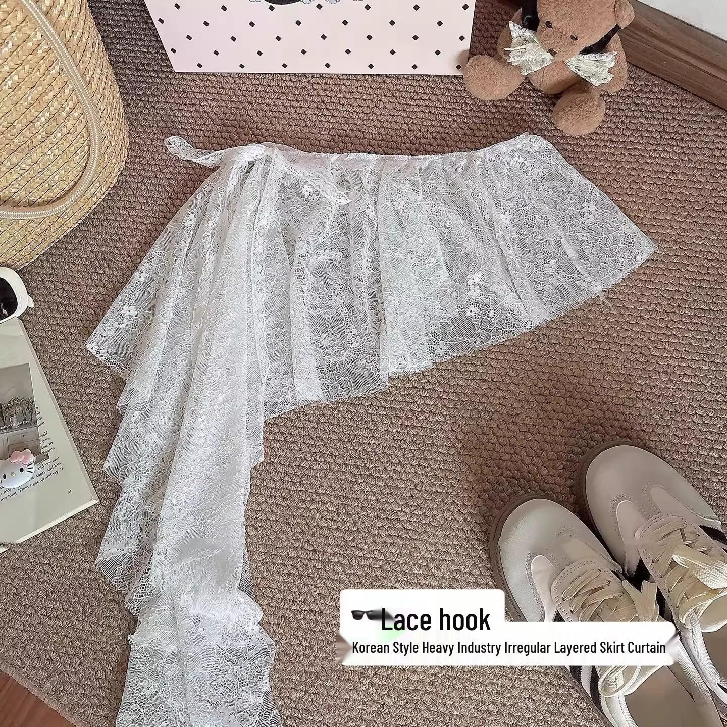 Elegant French Ribbon Lace Crochet Midi Skirt for Women: Stylish Summer Layered Short Skirt One size белый