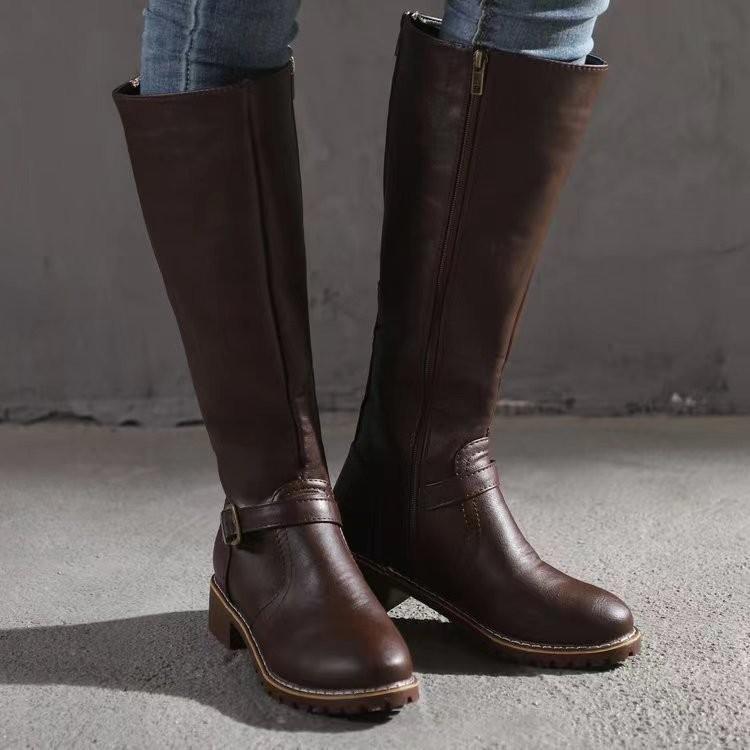 Fashion Winter Women's Riding Boots Round Toe Chunky Heel Over-the-Knee High Boots Women's Buckle Platform Shoes Botas Mujer