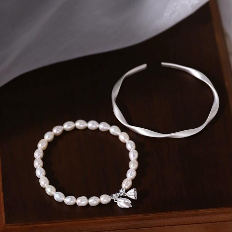 Two Worlds Love Pearl Lotus Couple Bracelet Ins Fashion Versatile Jewelry Valentine's Day Gift
