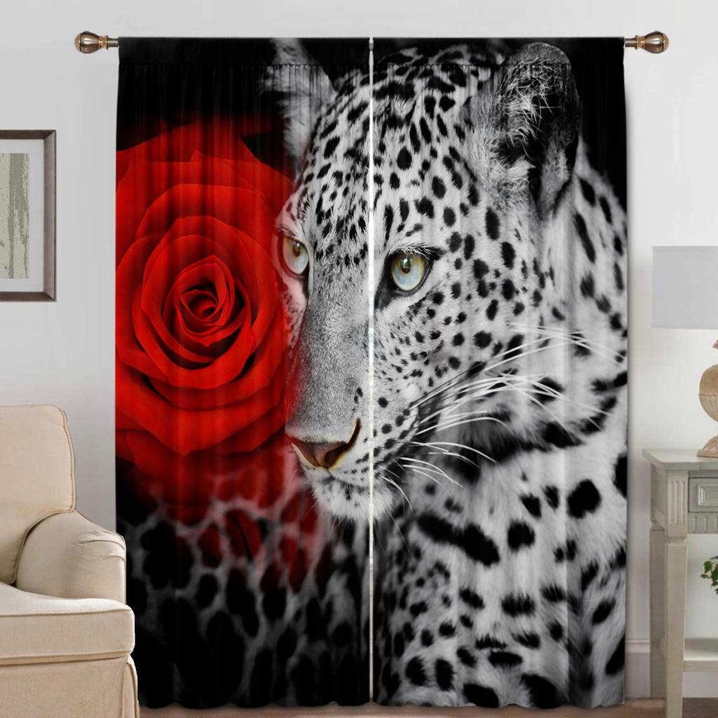 2PC Curtains With Animal Avatars Printed On Lions   Tigers   And Leopards Are Suitable For Kitchens   Cafes   Living Rooms   Balconie
