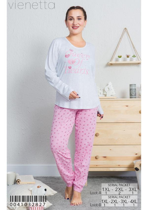 Piżama Damska Vienetta Bawełniana +Size 1Xl Długa