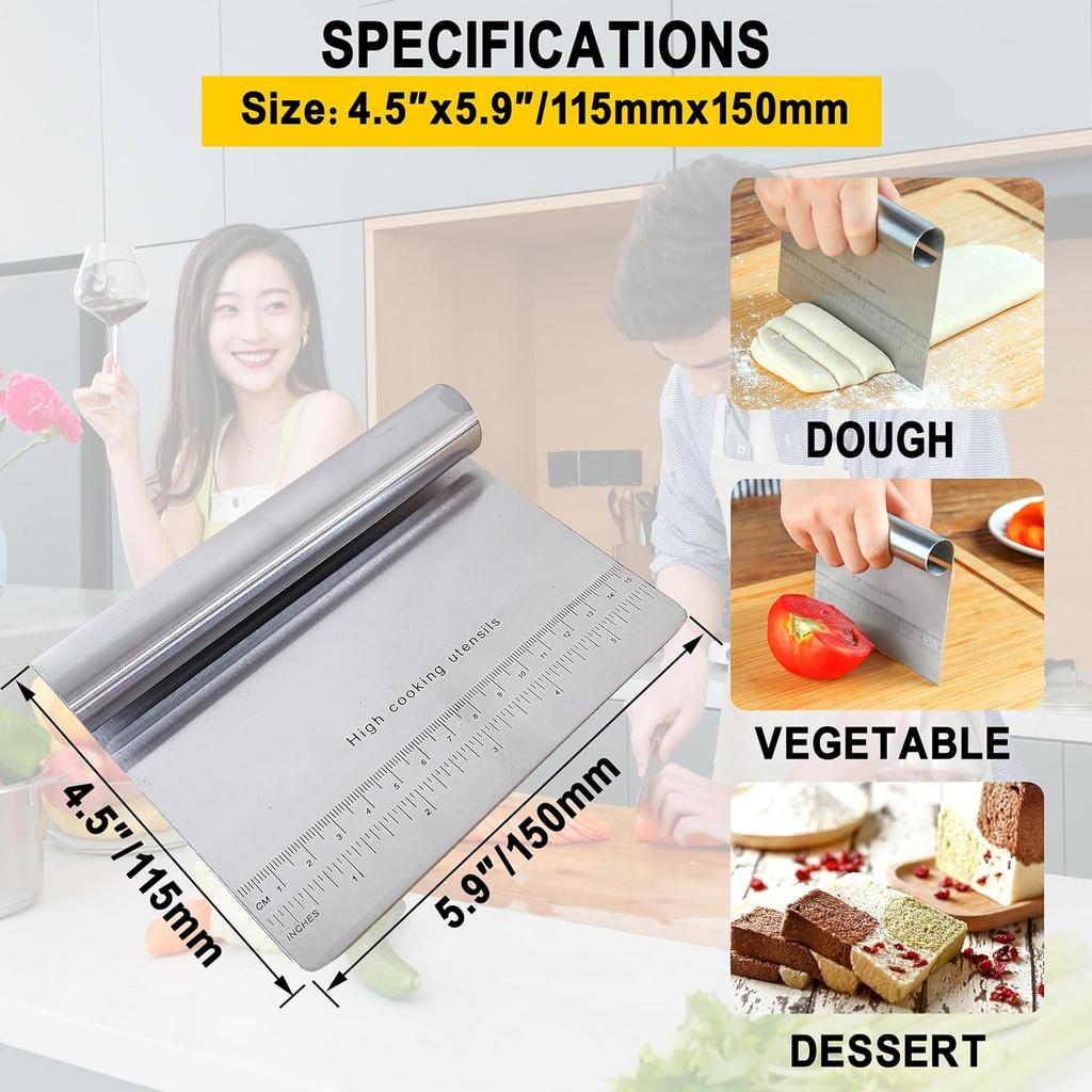 1 Stück Edelstahl Teig- und Gebäckschaber Pizza-Schneider Hacker mit Messskala Mehrzweck Kuchen-Brotteiler Skalenmesser