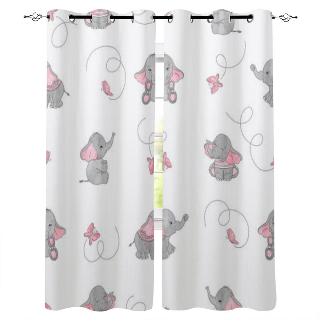 Baby Elephant Cute Butterfly Window Curtain for Living Room Bedroom Home Decor Kitchen for Window Drapes
