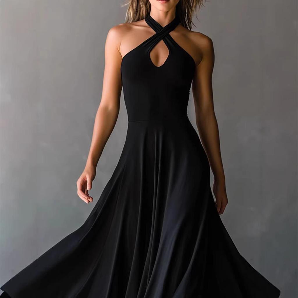 Black European & American Style High-End Formal Women's Dress