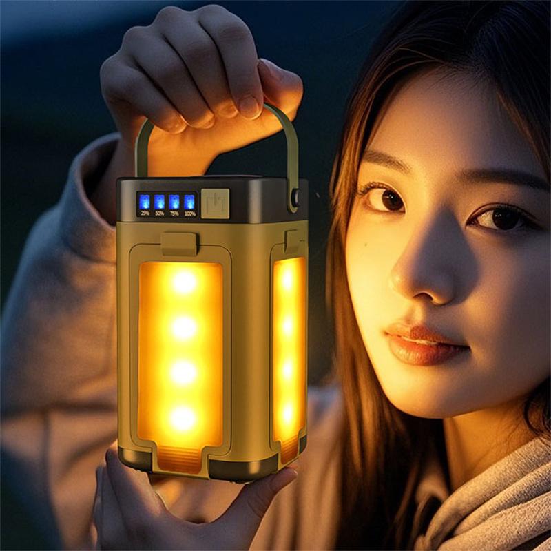 LED Digital Display Camping Light Foldable Hangable Indoor/Outdoor Emergency Light Solar-Powered/Rechargeable Household Light