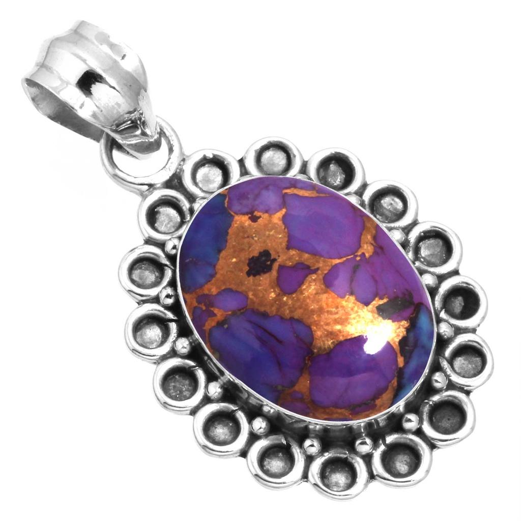 925 Sterling Silver Pendant Women Gemstone Handmade Jewelry Halloween Gift Blue Green Purple Copper Turquoise Pearl Lapis Mother Of Pearl Costume