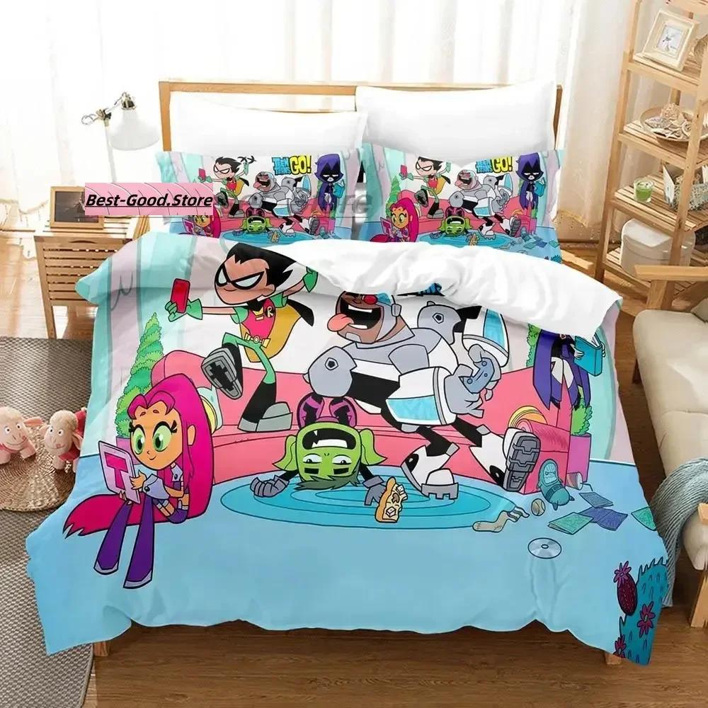 

Titans GO Beding Set Single Twin Ful Quen King-Sized Dimensionsd Dimensions Bed Linen Set Aldult Kid Bedrom Duvetcover Sets 3D Print Anime Kawai 135*200cm Eu-Single
