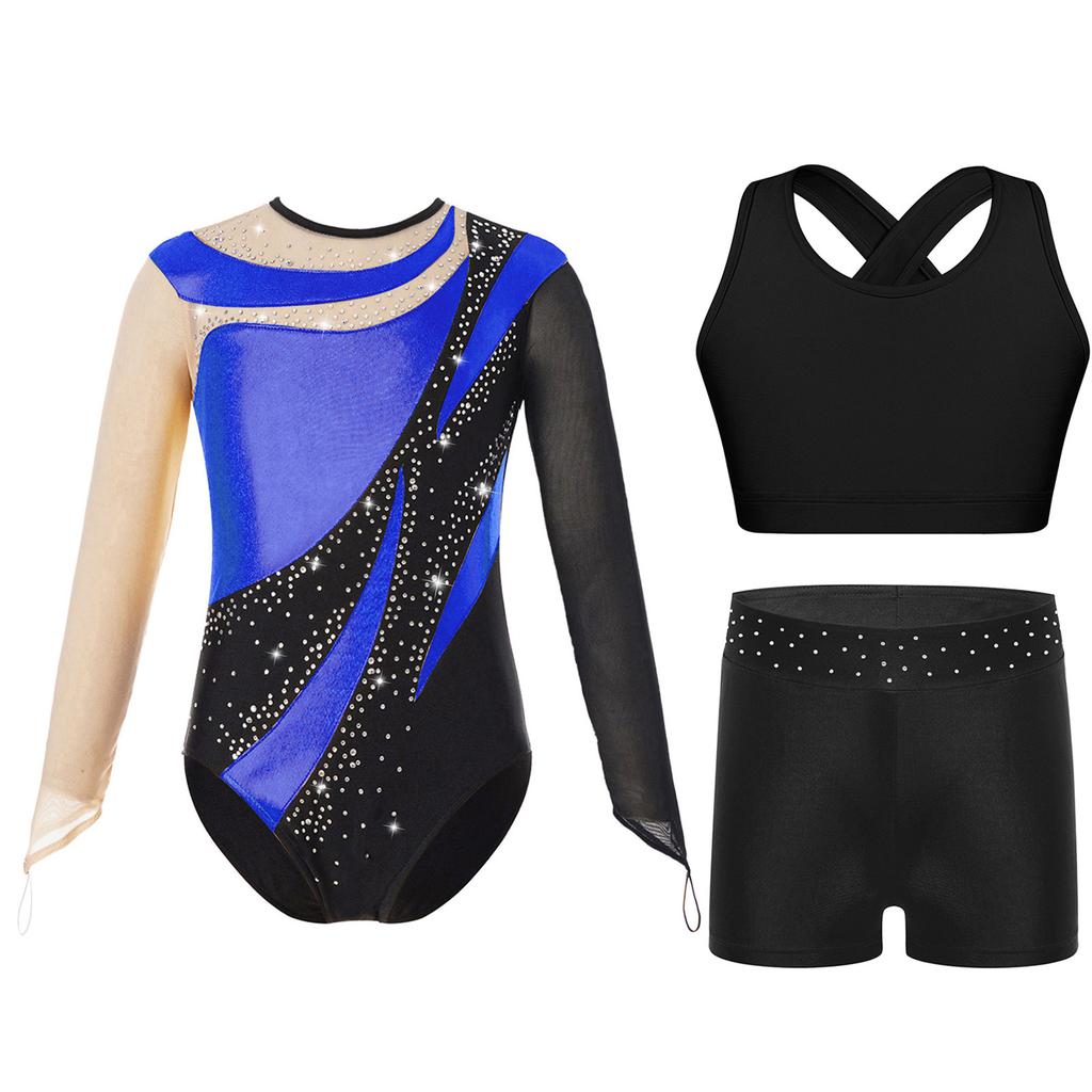 Gymnastics Leotard for Girls Kids with Shorts Long Sleeve Tumbling Ballet Dance Unitard with Active Vest