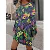Womens Heart Print Round Neck Long Sleeve Plaid Patchwork Midi Dress Elegant Casual Office Wear