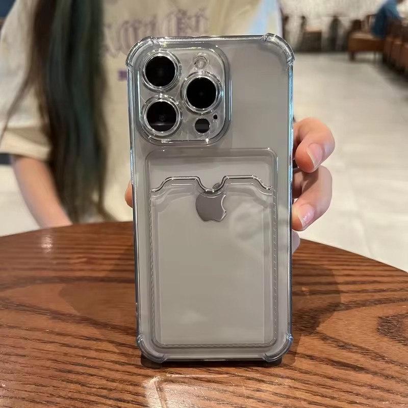 Luksus Soft Card Veske Telefonveske For iPhone 16 15 14 13 12 11 Pro Max Mini X XS Max XR 7 8 Plus SE 2020 Transparent Bumper Cover