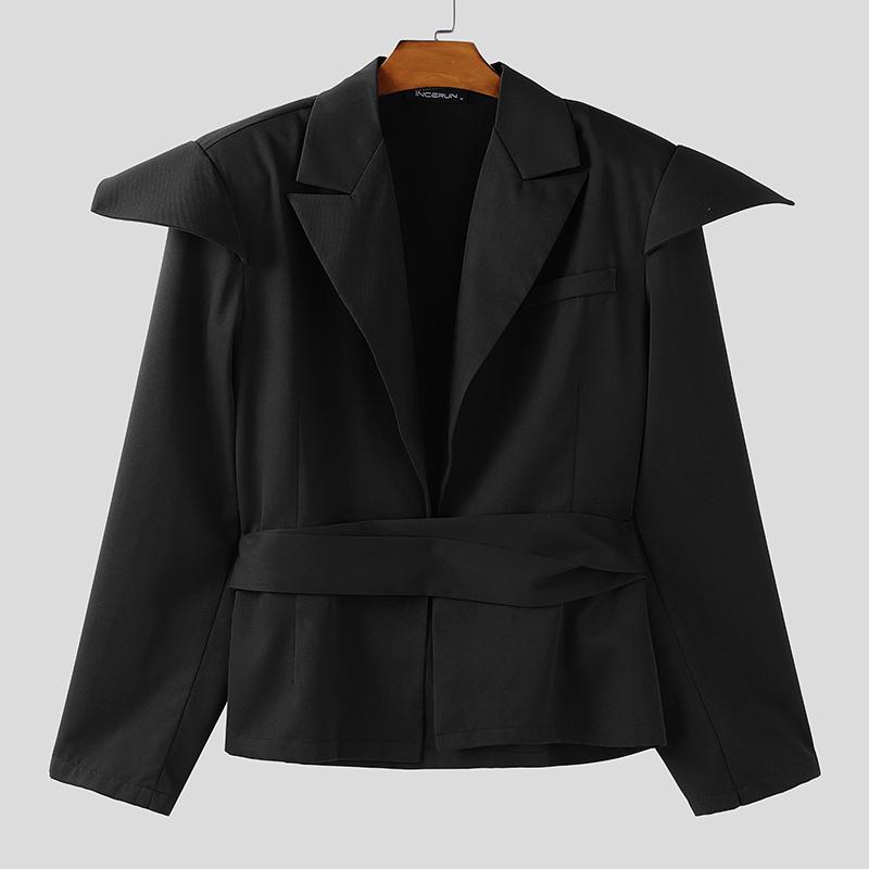 INCERUN Oversized Men Lapel Neck Long Sleeve Slim Waist Casual Shirts Blazer