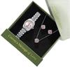 Women's Diamond Watch Set: Elegant Quartz Watch, Necklace & Earrings for Valentine's Day, Gift Box Included