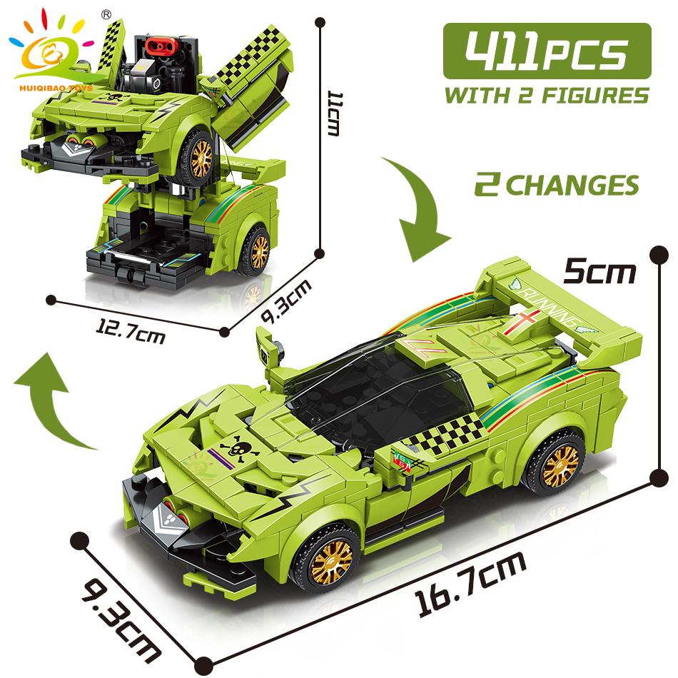 HUIQIBAO One Step Transfrom Racing Car Model Building Blocks 2in1 Robot Mecha Creative Bricks Set Children Toy For Kids Boy Game