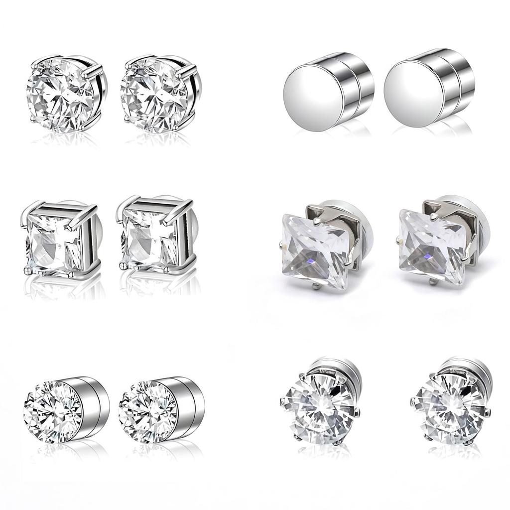 Zirconia Magnetic Ear Clips | No Piercing Faux Stud Earrings for Couples In Stainless Steel