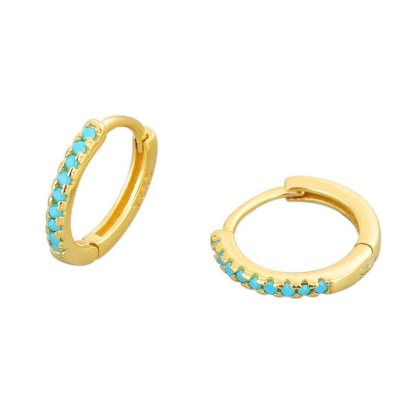 Orecchini a cerchio in oro con zirconi turchesi blu micro-pavimentati a tonalità fredda, alla moda Hip Hop per donna