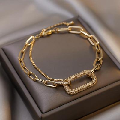 Elegantes Retro Geometrisches Zirkonia Diamant Armband: Vielseitiger Leichter Luxus Handschmuck