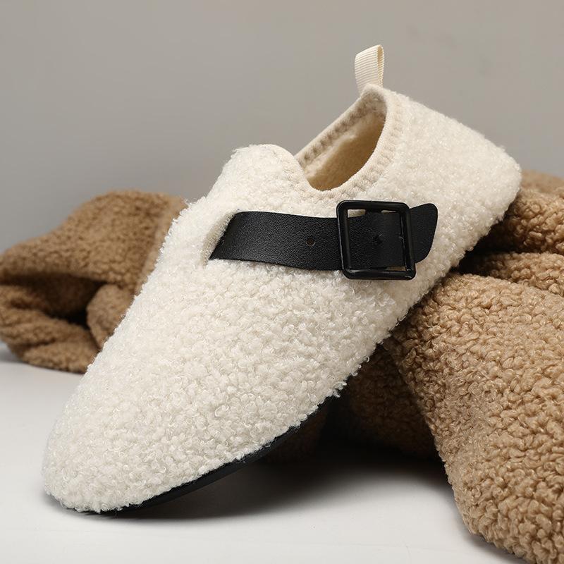 Neue Lammwolle weichsohlige Baumwollschuhe lässig Outdoor gefüttert verdickt warm Mütze Schuhe flauschige Schuhe