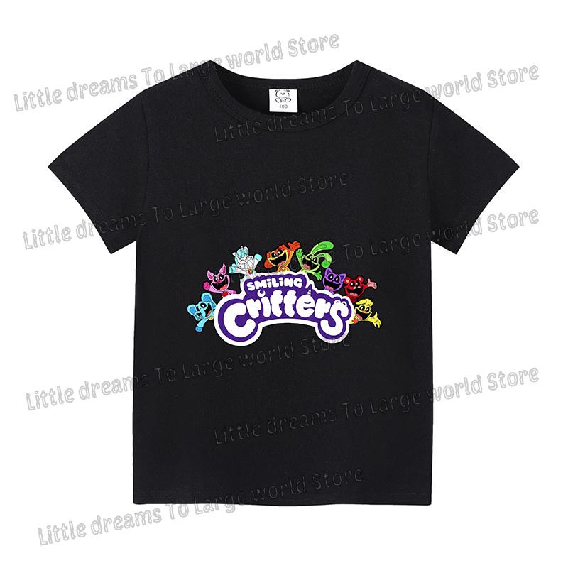 Smilings Critters Tshirt for Kids Cartoon Figure Printed Short Sleeve Clothes Children Summer White Black Base Tee Casual Tops