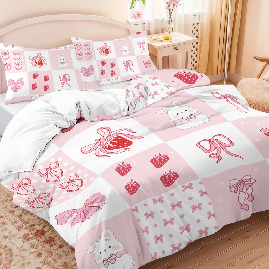 3pcs Pink Bow Pattern Bedding Set, 1*duvet Cover+2*pillowcase, Suitable for Girls and Women Bedroom, Birthday Gift
