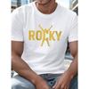 European Size plus size Men's summer t-shirt, ROCKY with silhouette graphic print short sleeve tees trend casual tops for daily life, big & tall guys