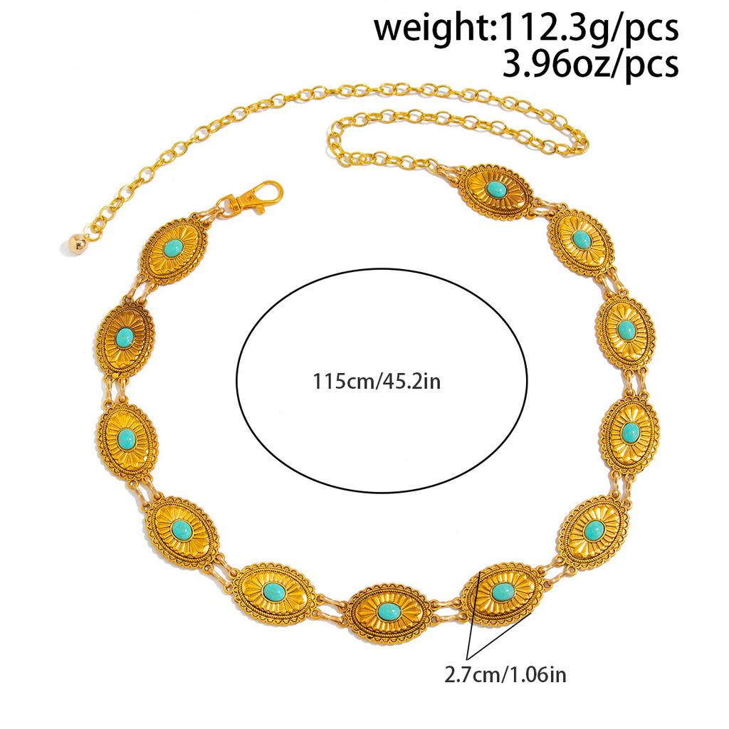 Y2K Adjustable Metal Belt Belly Chain for Women 2025 Trendy Jewelry Accessories Vintage Geometric Turquoise Body Chain
