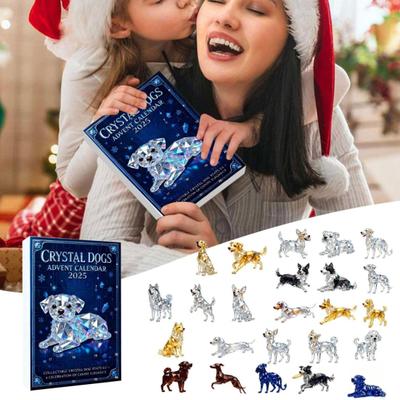 Faux Crystal Dogs Advent Calendar 2025 24 Day Countdown Box with Cute Acrylic Puppy Figures Christmas Tree Decor for Dog Lovers