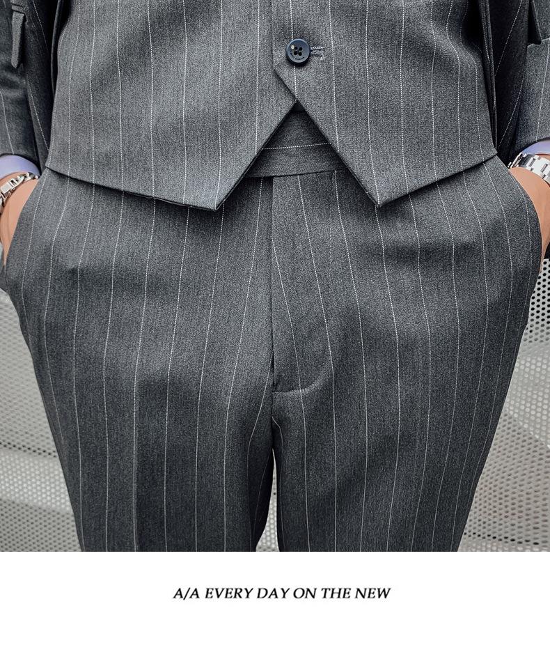 Men's 2020 Slim Fit Striped Three-Piece Suit - Korean Style, Plus Size, Formal Wedding & Banquet Attire